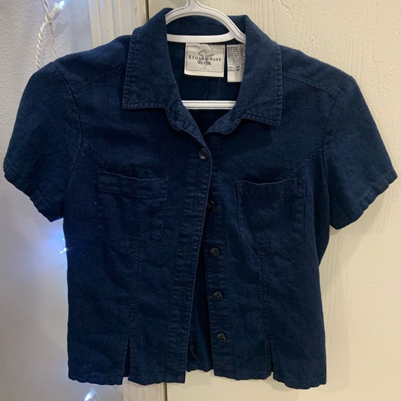 Navy Blue Button Up Top - Picture 1 of 2